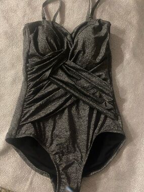 Lands' End Metallic Black One-Piece Swimsuit